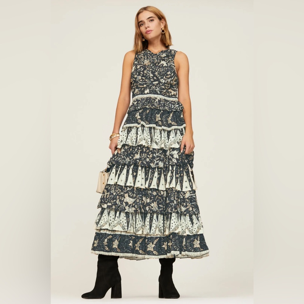 Ulla Johnson Ariah Sleeveless Tiered Maxi Dress in Plumeria, size 4